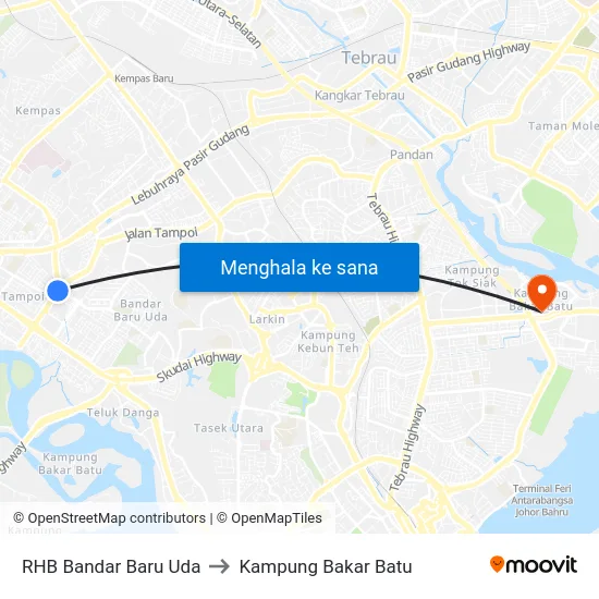 RHB Bandar Baru Uda to Kampung Bakar Batu map