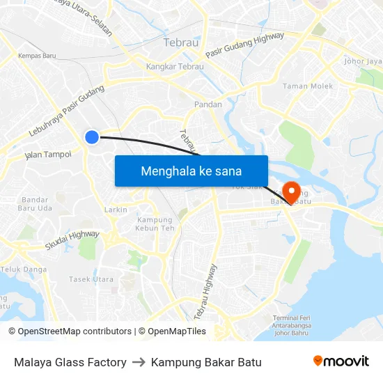 Malaya Glass Factory to Kampung Bakar Batu map