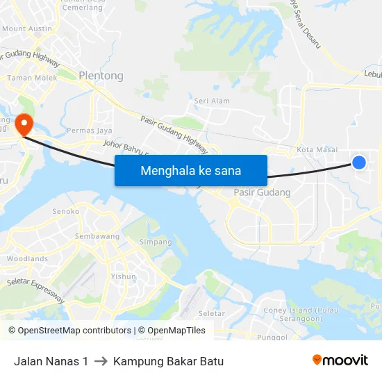 Jalan Nanas 1 to Kampung Bakar Batu map