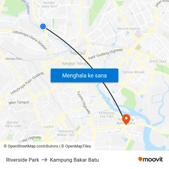 Riverside Park to Kampung Bakar Batu map