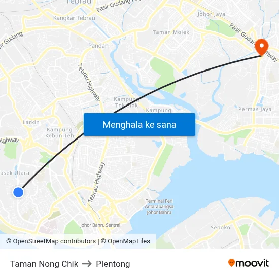 Taman Nong Chik to Plentong map