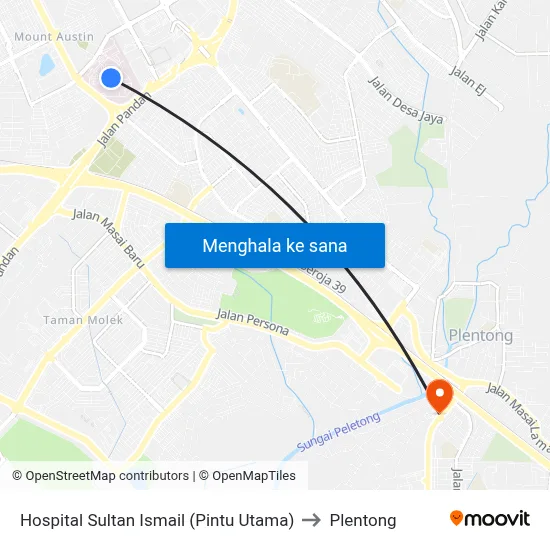 Hospital Sultan Ismail (Pintu Utama) to Plentong map