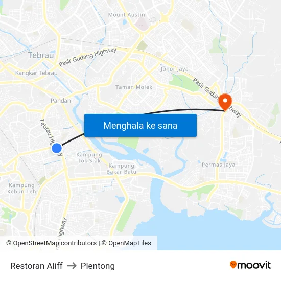 Restoran Aliff to Plentong map