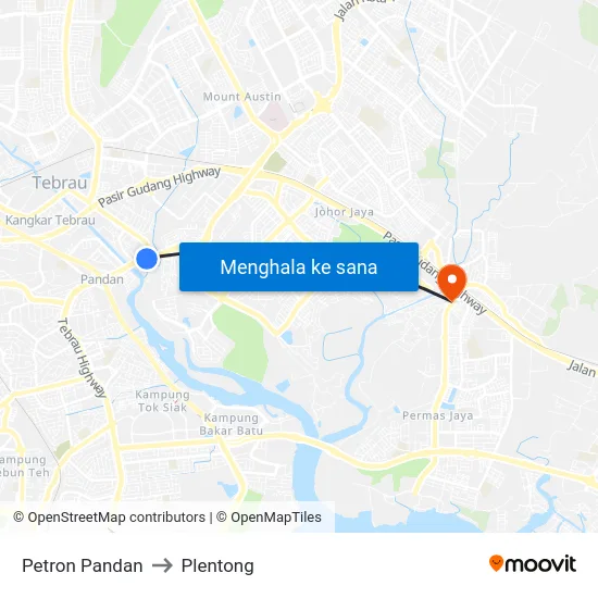 Petron Pandan to Plentong map