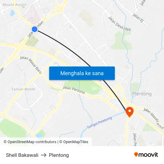 Shell Bakawali to Plentong map