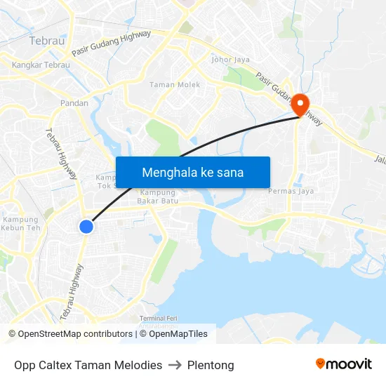 Opp Caltex Taman Melodies to Plentong map
