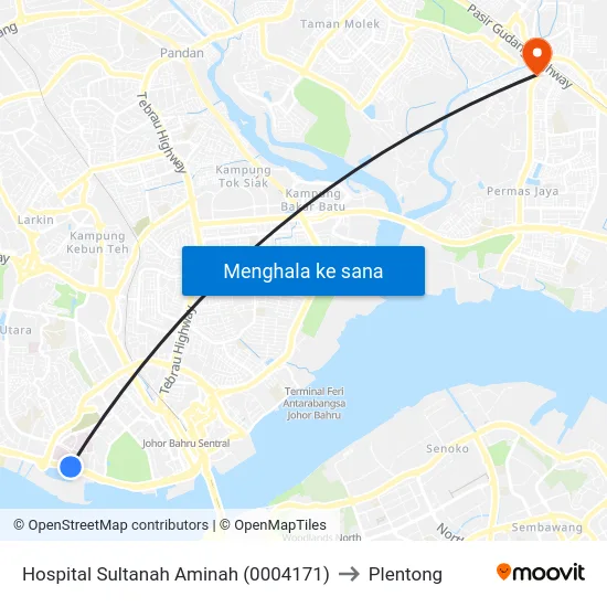 Hospital Sultanah Aminah (0004171) to Plentong map