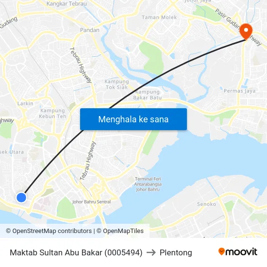 Maktab Sultan Abu Bakar (0005494) to Plentong map