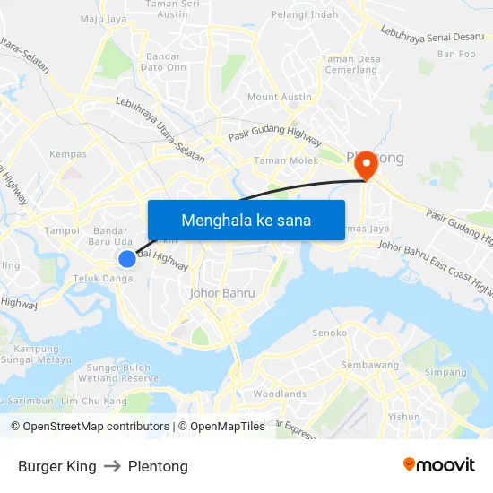 Burger King to Plentong map