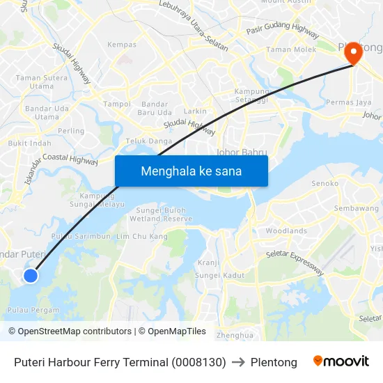 Puteri Harbour Ferry Terminal (0008130) to Plentong map