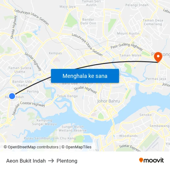 Aeon Bukit Indah to Plentong map