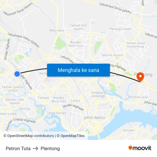 Petron Tuta to Plentong map