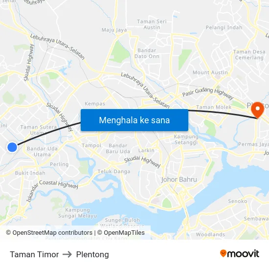 Taman Timor to Plentong map