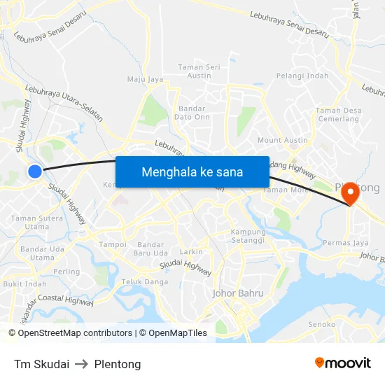 Tm Skudai to Plentong map