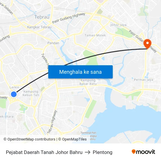 Pejabat Daerah Tanah Johor Bahru to Plentong map