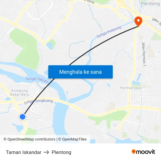 Taman Iskandar to Plentong map