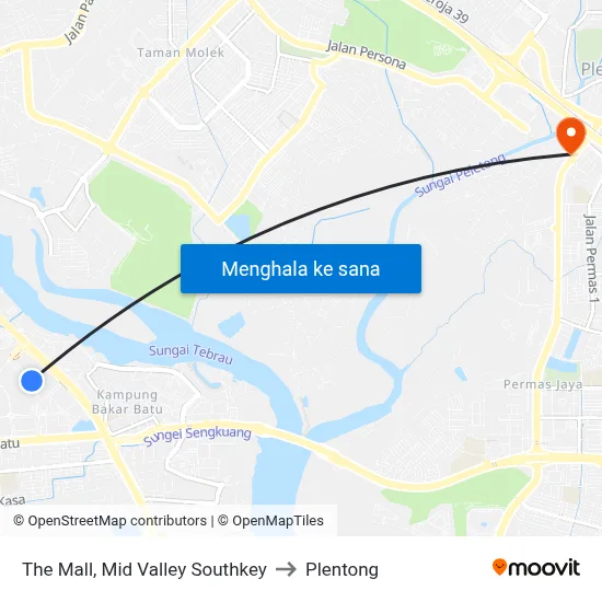 The Mall, Mid Valley Southkey to Plentong map