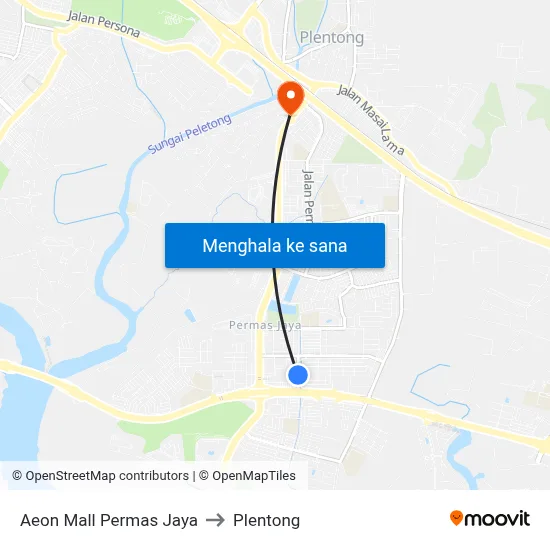 Aeon Mall Permas Jaya to Plentong map