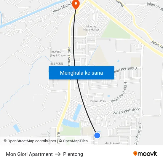 Mon Glori Apartment to Plentong map