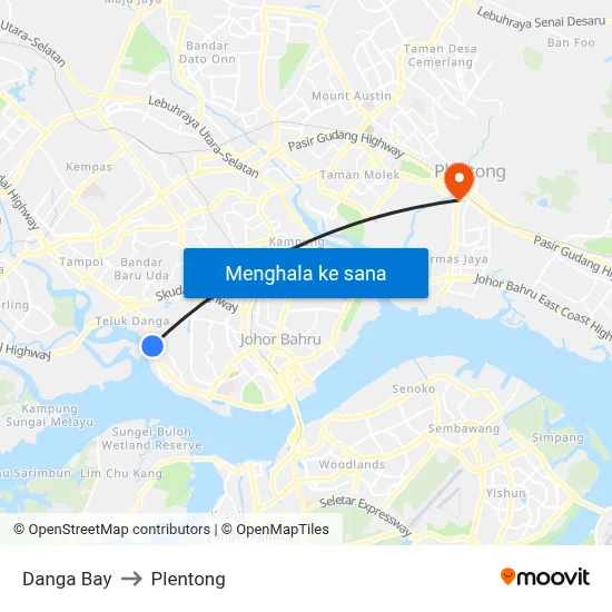 Danga Bay to Plentong map