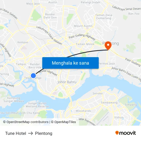 Tune Hotel to Plentong map