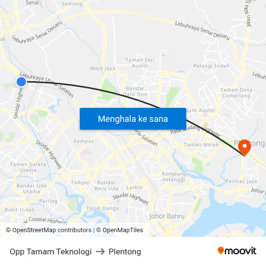 Opp Tamam Teknologi to Plentong map
