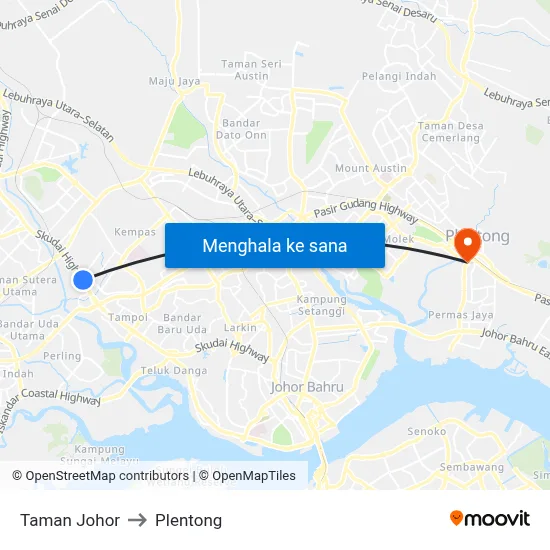 Taman Johor to Plentong map