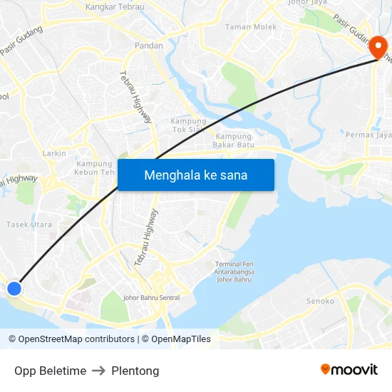 Opp Beletime to Plentong map