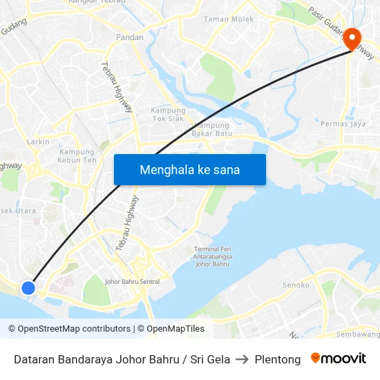 Dataran Bandaraya Johor Bahru / Sri Gela to Plentong map
