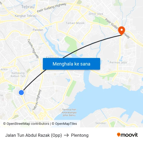 Jalan Tun Abdul Razak (Opp) to Plentong map