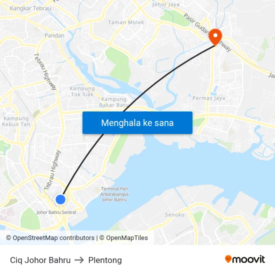 Ciq Johor Bahru to Plentong map