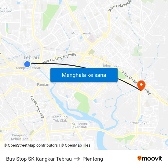 Bus Stop SK Kangkar Tebrau to Plentong map