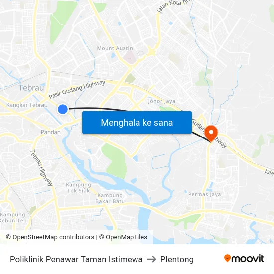 Poliklinik Penawar Taman Istimewa to Plentong map