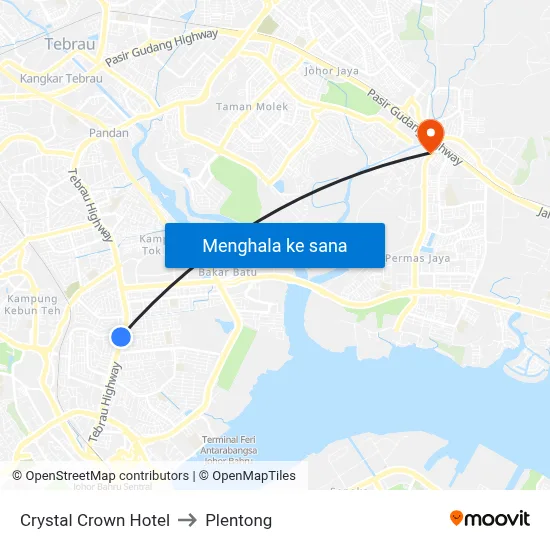 Crystal Crown Hotel to Plentong map
