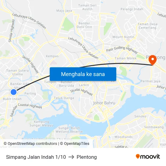 Simpang Jalan Indah 1/10 to Plentong map