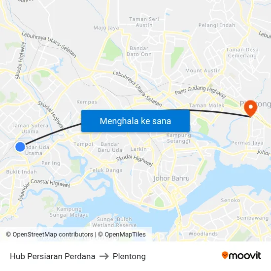 Hub Persiaran Perdana to Plentong map