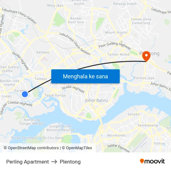 Perling Apartment to Plentong map