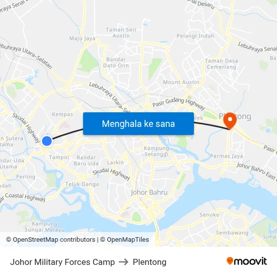 Johor Military Forces Camp to Plentong map