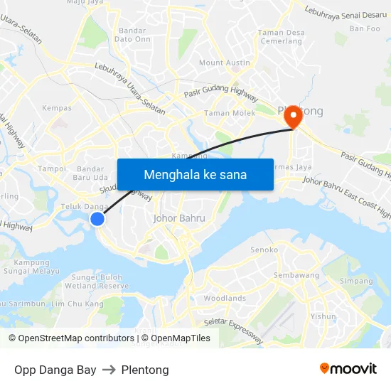 Opp Danga Bay to Plentong map