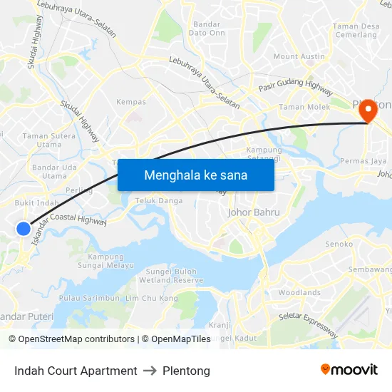 Indah Court Apartment to Plentong map