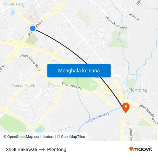 Shell Bakawali to Plentong map