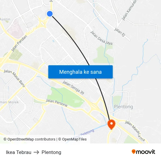 Ikea Tebrau to Plentong map