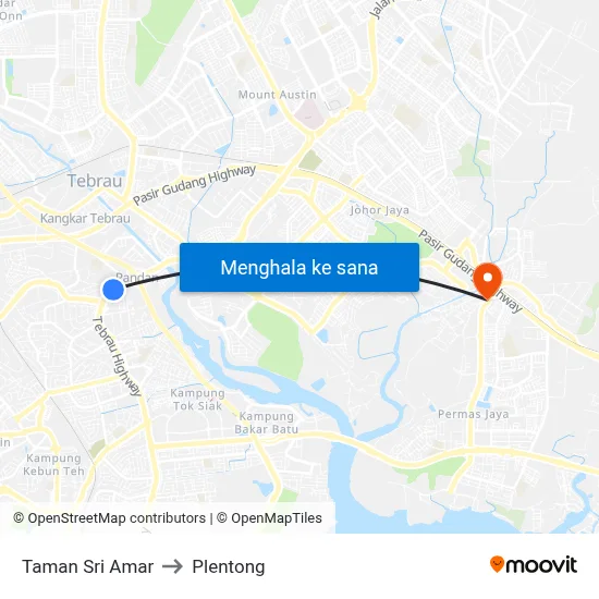 Taman Sri Amar to Plentong map