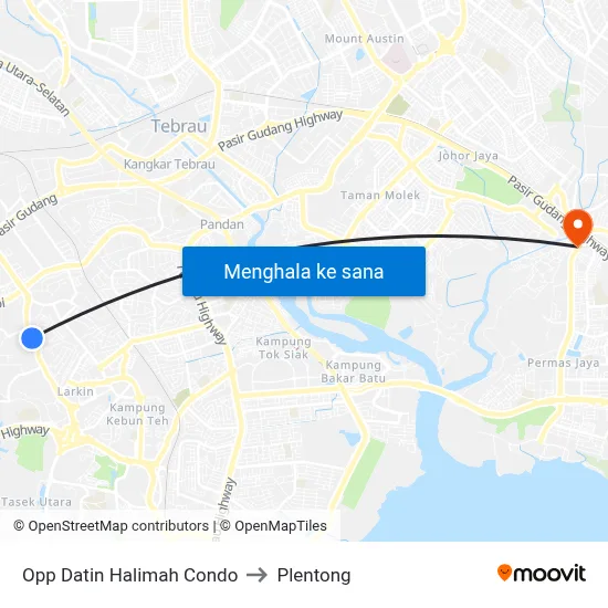 Opp Datin Halimah Condo to Plentong map