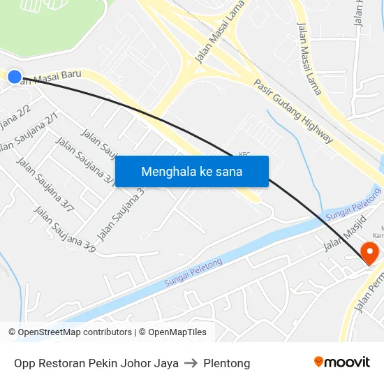 Opp Restoran Pekin Johor Jaya to Plentong map