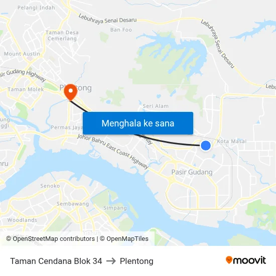 Taman Cendana Blok 34 to Plentong map