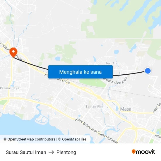 Surau Sautul Iman to Plentong map