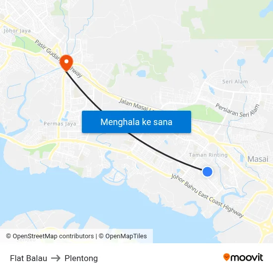 Flat Balau to Plentong map