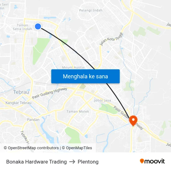 Bonaka Hardware Trading to Plentong map