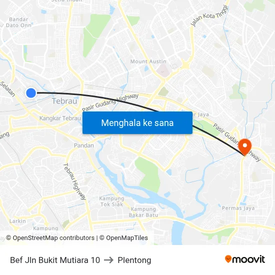Bef Jln Bukit Mutiara 10 to Plentong map